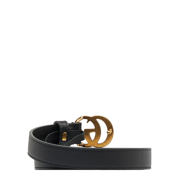 グッチ ダブルGバックル ベルト 409417 ブラック ゴールド レザー レディース GUCCI 【中古】