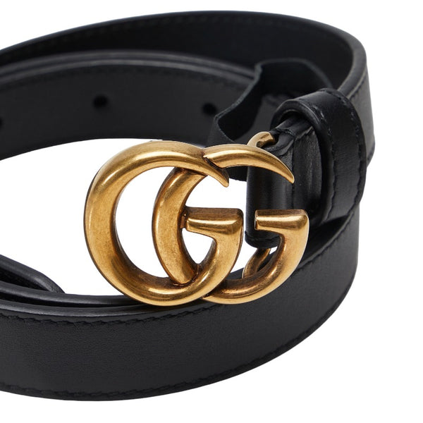 グッチ ダブルGバックル ベルト 409417 ブラック ゴールド レザー レディース GUCCI 【中古】