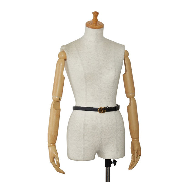 グッチ ダブルGバックル ベルト 409417 ブラック ゴールド レザー レディース GUCCI 【中古】