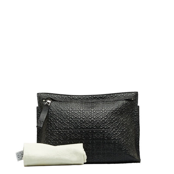 ロエベ リピートアナグラム Tポーチ クラッチバッグ セカンドバッグ ブラック レザー メンズ LOEWE 【中古】