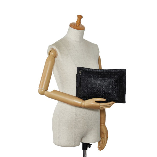 ロエベ リピートアナグラム Tポーチ クラッチバッグ セカンドバッグ ブラック レザー メンズ LOEWE 【中古】