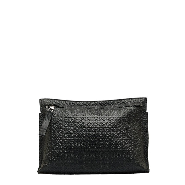 ロエベ リピートアナグラム Tポーチ クラッチバッグ セカンドバッグ ブラック レザー メンズ LOEWE 【中古】