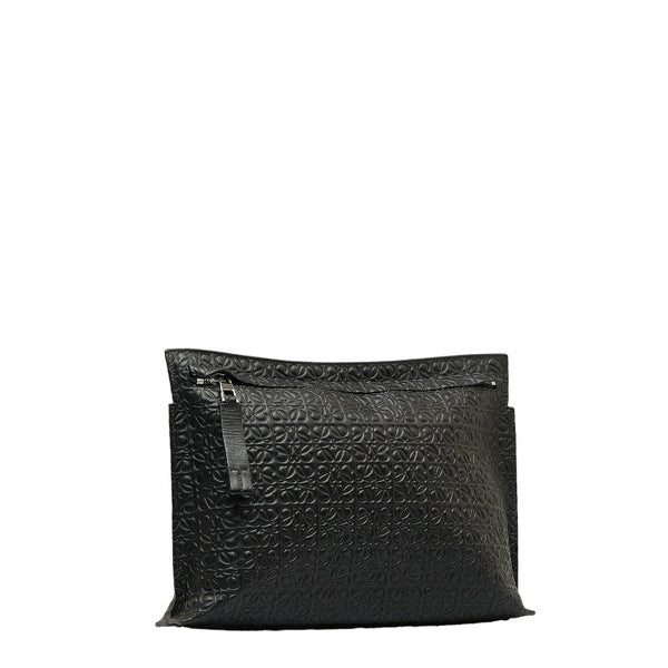 ロエベ リピートアナグラム Tポーチ クラッチバッグ セカンドバッグ ブラック レザー メンズ LOEWE 【中古】