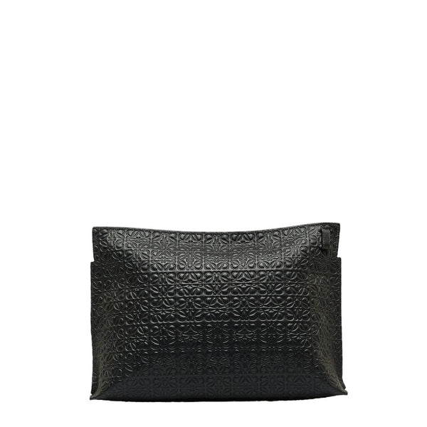 ロエベ リピートアナグラム Tポーチ クラッチバッグ セカンドバッグ ブラック レザー メンズ LOEWE 【中古】
