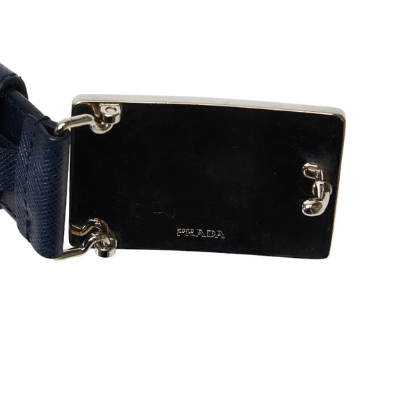 プラダ サフィアーノ バックル ベルト 40/100 ネイビー シルバー レザー メンズ PRADA 【中古】