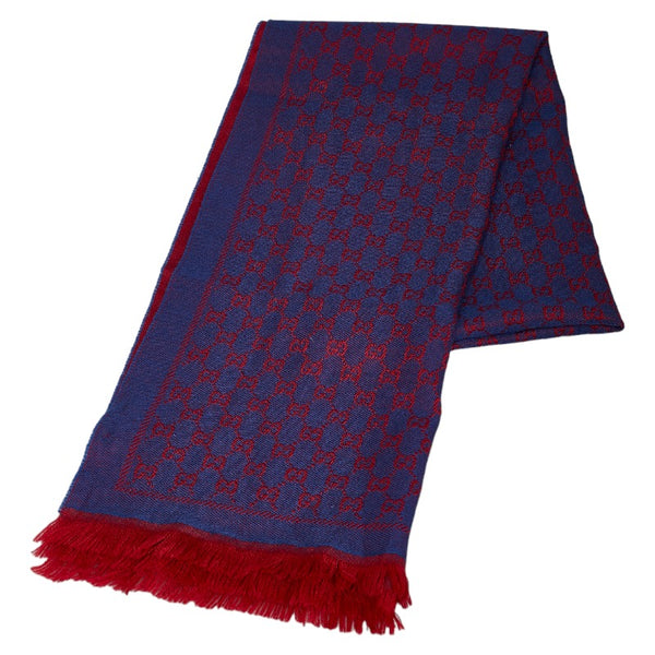 グッチ GGジャガード 総柄 ストール 202253 ブルー レッド ウール レディース GUCCI 【中古】