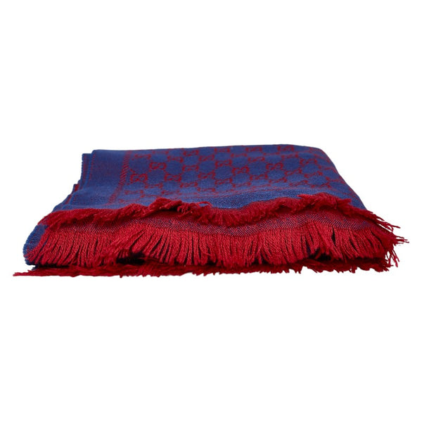 グッチ GGジャガード 総柄 ストール 202253 ブルー レッド ウール レディース GUCCI 【中古】