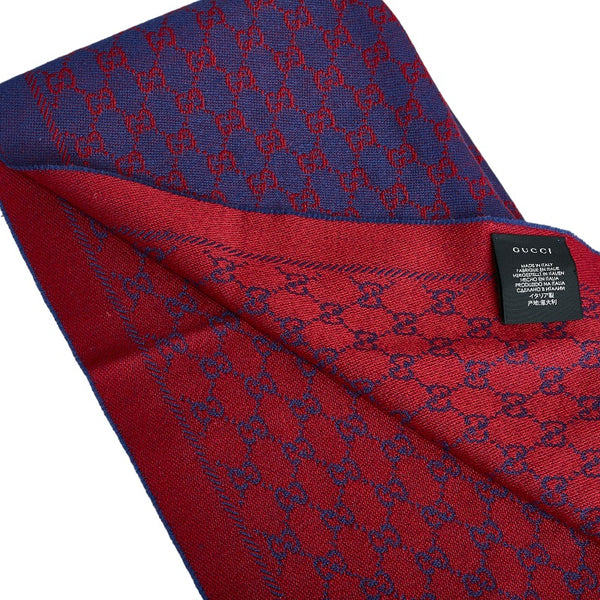 グッチ GGジャガード 総柄 ストール 202253 ブルー レッド ウール レディース GUCCI 【中古】