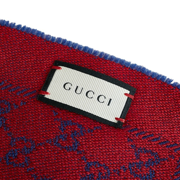 グッチ GGジャガード 総柄 ストール 202253 ブルー レッド ウール レディース GUCCI 【中古】