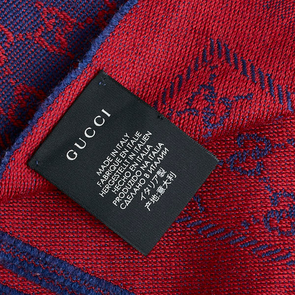 グッチ GGジャガード 総柄 ストール 202253 ブルー レッド ウール レディース GUCCI 【中古】