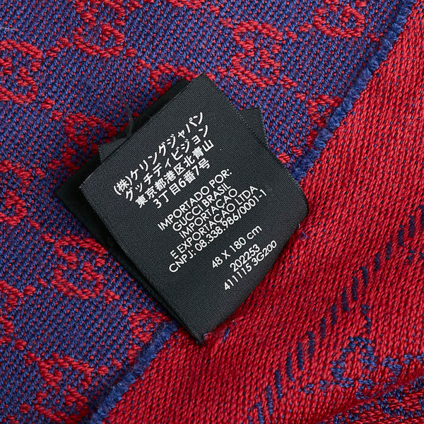 グッチ GGジャガード 総柄 ストール 202253 ブルー レッド ウール レディース GUCCI 【中古】