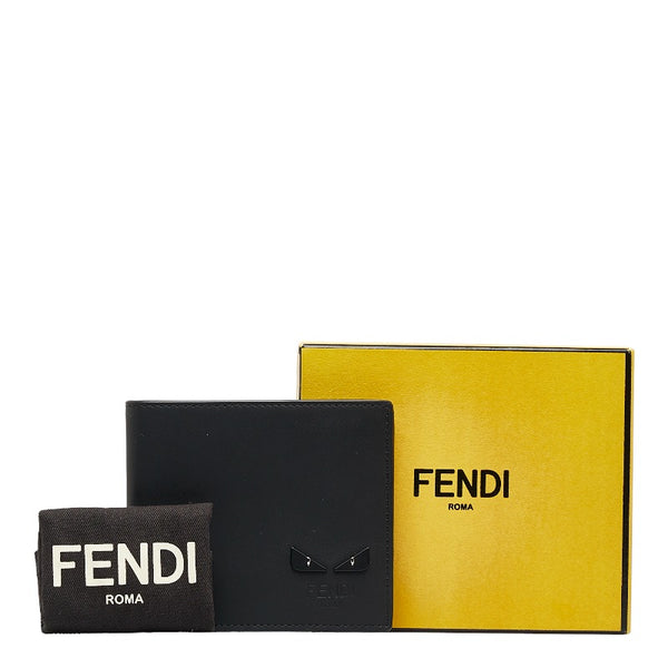 フェンディ モンスター バグズアイ 二つ折り財布 7M0169 ブラック レザー メンズ FENDI 【中古】