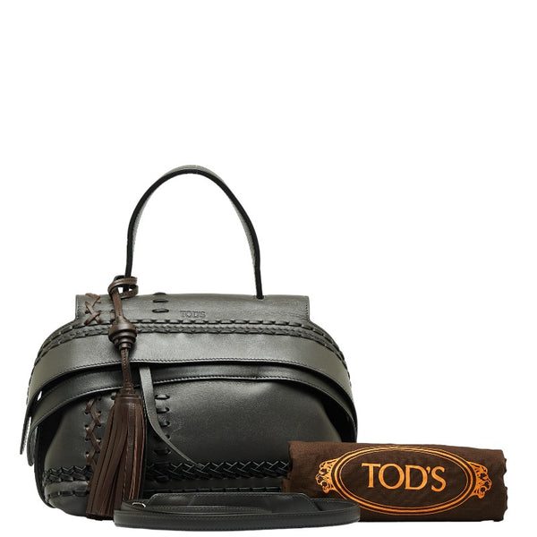 トッズ タッセル ハンドバッグ ショルダーバッグ 2WAY グレー ブラウン レザー レディース TOD’S 【中古】