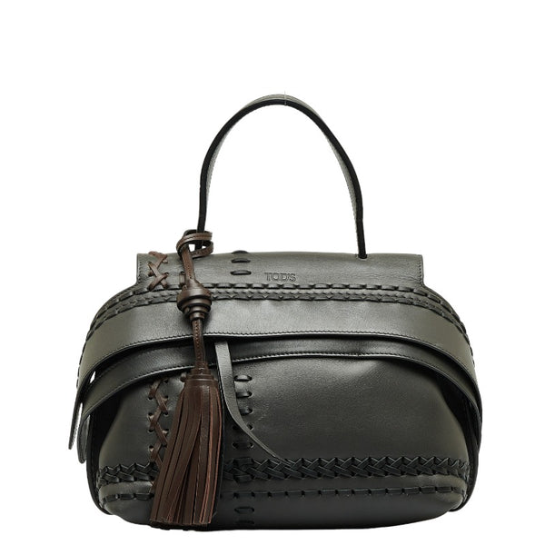 トッズ タッセル ハンドバッグ ショルダーバッグ 2WAY グレー ブラウン レザー レディース TOD’S 【中古】