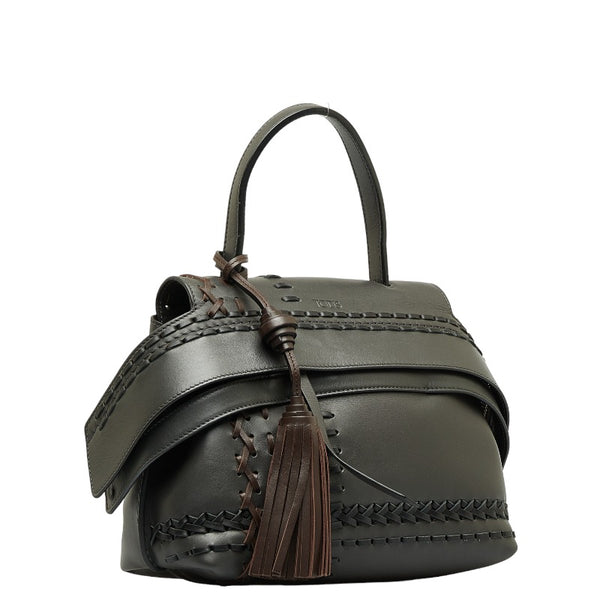 トッズ タッセル ハンドバッグ ショルダーバッグ 2WAY グレー ブラウン レザー レディース TOD’S 【中古】