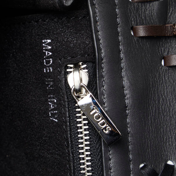 トッズ タッセル ハンドバッグ ショルダーバッグ 2WAY グレー ブラウン レザー レディース TOD’S 【中古】