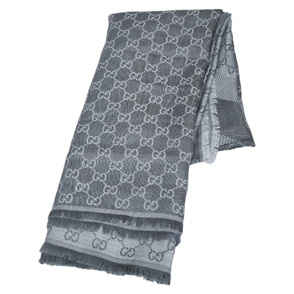 グッチ GG柄 総柄 ストール 08 338 986 ライトグレー ウール シルク レディース GUCCI 【中古】