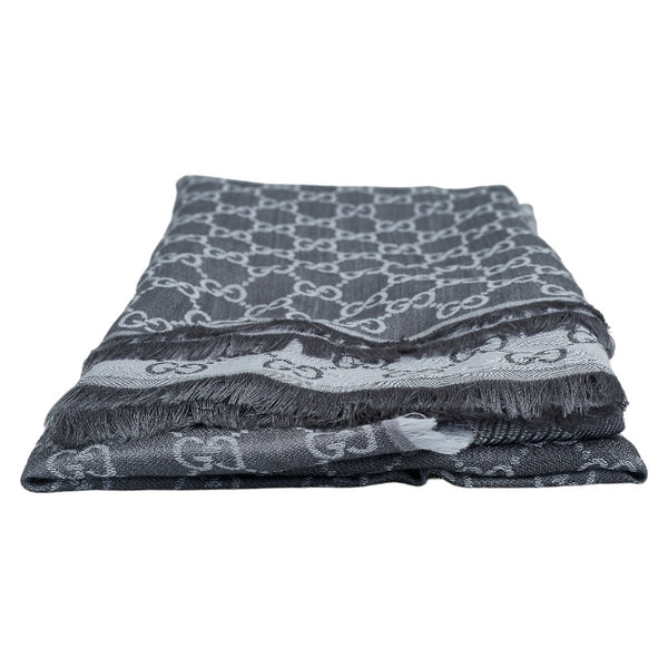 グッチ GG柄 総柄 ストール 08 338 986 ライトグレー ウール シルク レディース GUCCI 【中古】