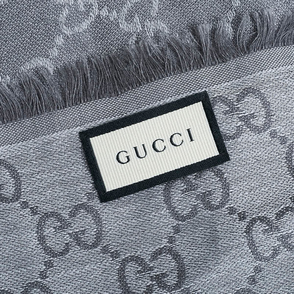 グッチ GG柄 総柄 ストール 08 338 986 ライトグレー ウール シルク レディース GUCCI 【中古】