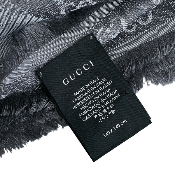 グッチ GG柄 総柄 ストール 08 338 986 ライトグレー ウール シルク レディース GUCCI 【中古】