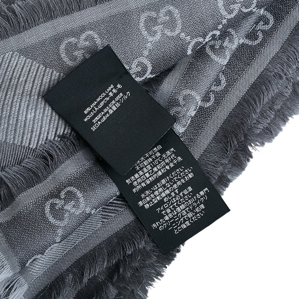 グッチ GG柄 総柄 ストール 08 338 986 ライトグレー ウール シルク レディース GUCCI 【中古】