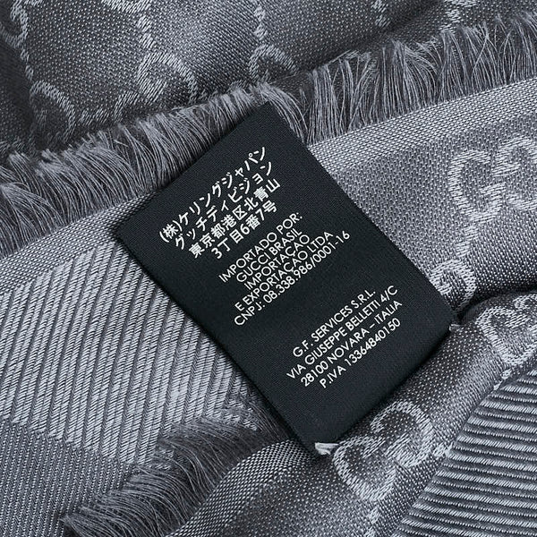 グッチ GG柄 総柄 ストール 08 338 986 ライトグレー ウール シルク レディース GUCCI 【中古】