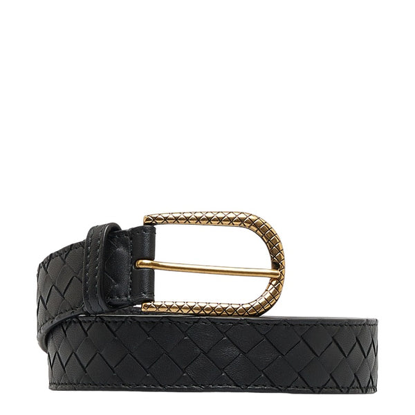 ボッテガヴェネタ イントレチャート ベルト 85/34 ブラック ゴールド レザー メンズ BOTTEGAVENETA 【中古】