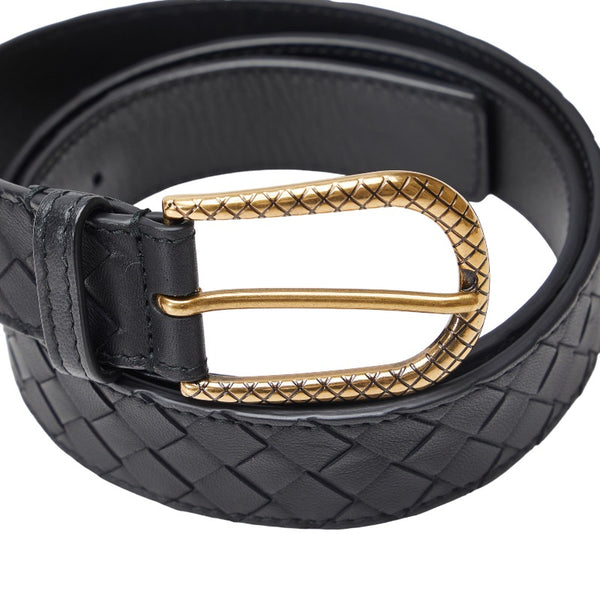ボッテガヴェネタ イントレチャート ベルト 85/34 ブラック ゴールド レザー メンズ BOTTEGAVENETA 【中古】