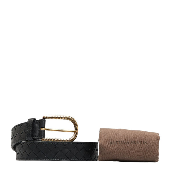 ボッテガヴェネタ イントレチャート ベルト 85/34 ブラック ゴールド レザー メンズ BOTTEGAVENETA 【中古】