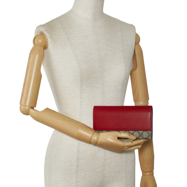 グッチ GGスプリーム コンチネンタルウォレット 長財布 410100 レッド ベージュ PVC レザー レディース GUCCI 【中古】