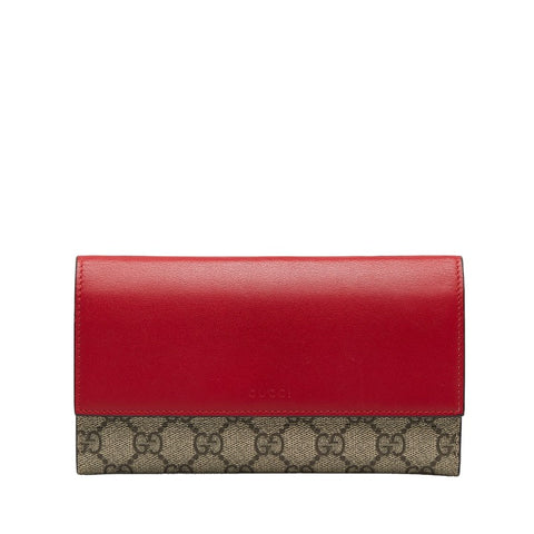 グッチ GGスプリーム コンチネンタルウォレット 長財布 410100 レッド ベージュ PVC レザー レディース GUCCI 【中古】