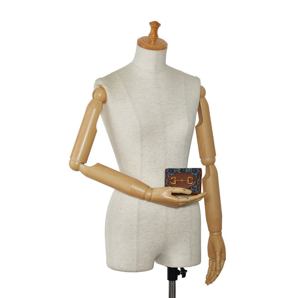 グッチ GGデニム ホースビット 1955 二つ折り財布 コンパクトウォレット 621887 インディゴブルー ブラウン コットン レザー レディース GUCCI 【中古】