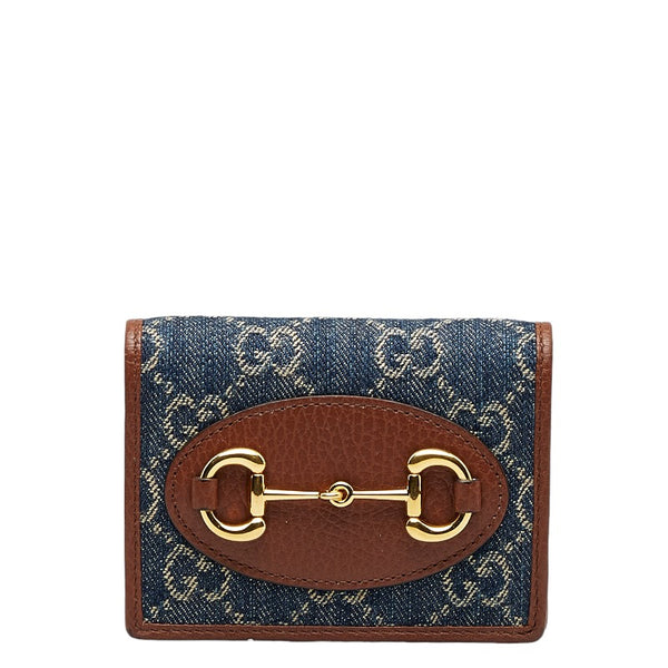 グッチ GGデニム ホースビット 1955 二つ折り財布 コンパクトウォレット 621887 インディゴブルー ブラウン コットン レザー レディース GUCCI 【中古】