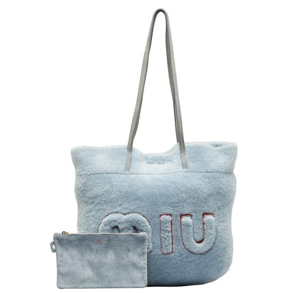 ミュウミュウ トートバッグ 5BG083 ライトブルー ファー ムートン レディース MIUMIU 【中古】