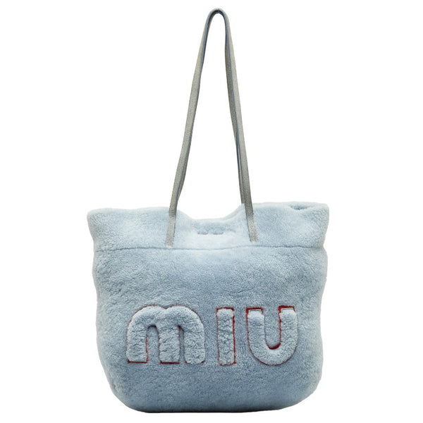 ミュウミュウ トートバッグ 5BG083 ライトブルー ファー ムートン レディース MIUMIU 【中古】