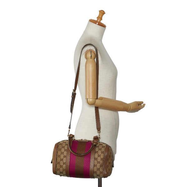 グッチ GGキャンバス シェリーライン ミニボストンバッグ ショルダーバッグ 2WAY 269876 ベージュ マルチカラー キャンバス レザー レディース GUCCI 【中古】
