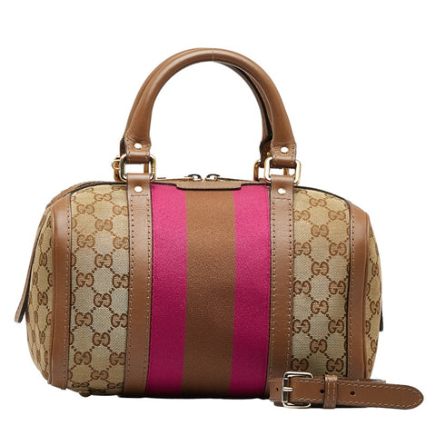 グッチ GGキャンバス シェリーライン ミニボストンバッグ ショルダーバッグ 2WAY 269876 ベージュ マルチカラー キャンバス レザー レディース GUCCI 【中古】