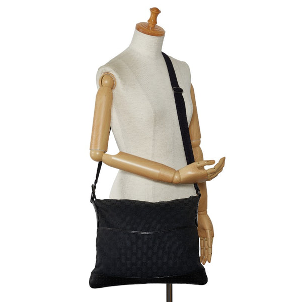 グッチ GGキャンバス 斜め掛け ショルダーバッグ 145856 ブラック キャンバス レザー レディース GUCCI 【中古】