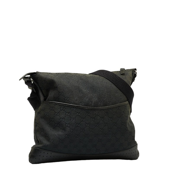 グッチ GGキャンバス 斜め掛け ショルダーバッグ 145856 ブラック キャンバス レザー レディース GUCCI 【中古】