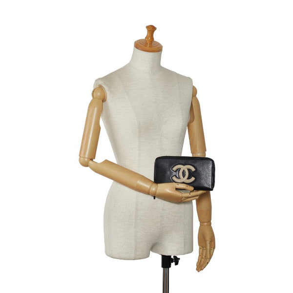 シャネル ラウンドファスナー 長財布 ブラック ラムスキン レディース CHANEL 【中古】