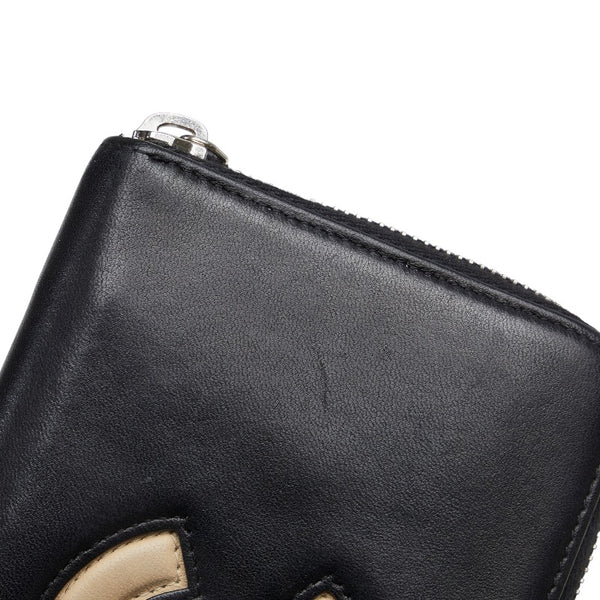 シャネル ラウンドファスナー 長財布 ブラック ラムスキン レディース CHANEL 【中古】