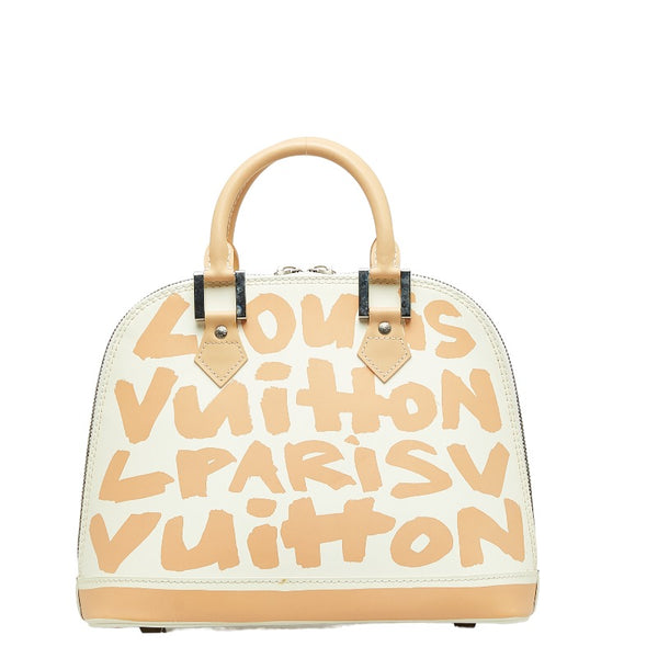 ルイ ヴィトン モノグラム グラフィティ アルマMM ハンドバッグ M92180 ホワイト ベージュ レザー レディース LOUIS VUITTON 【中古】