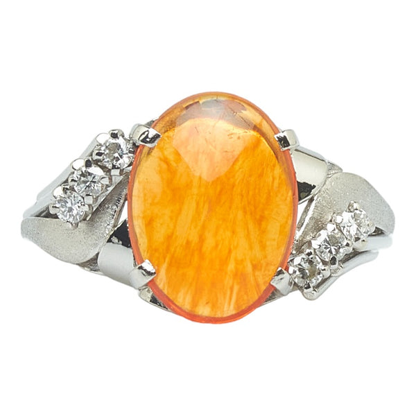 Pt850 プラチナ ファイアオパール2.10ct ダイヤ0.15ct リング 指輪 レディース 10号 【中古】