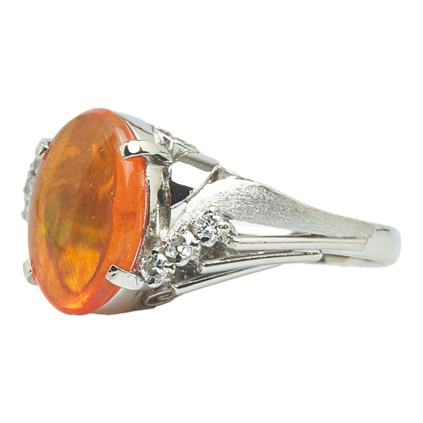 Pt850 プラチナ ファイアオパール2.10ct ダイヤ0.15ct リング 指輪 レディース 10号 【中古】