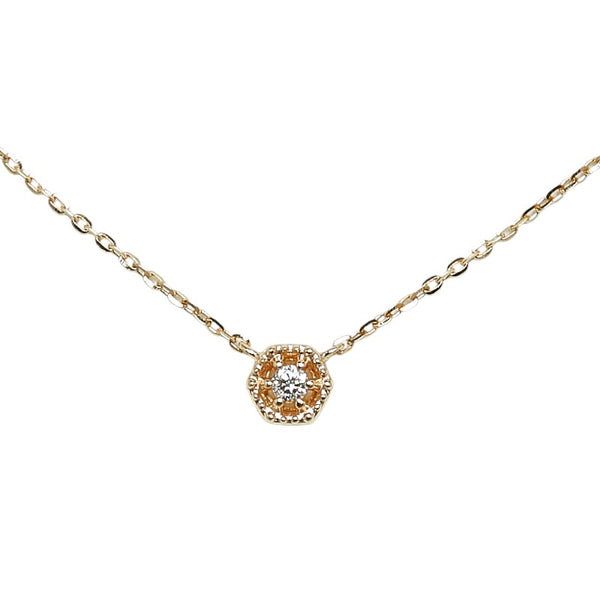 アガット K10YG イエローゴールド ダイヤ0.02ct スノーフレーク ネックレス レディース agete 【中古】