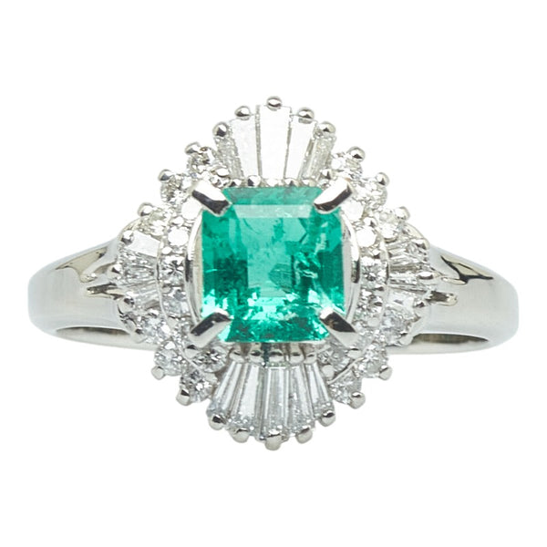 Pt900 プラチナ エメラルド0.72ct ダイヤ0.57ct リング 指輪 レディース 13号 【中古】