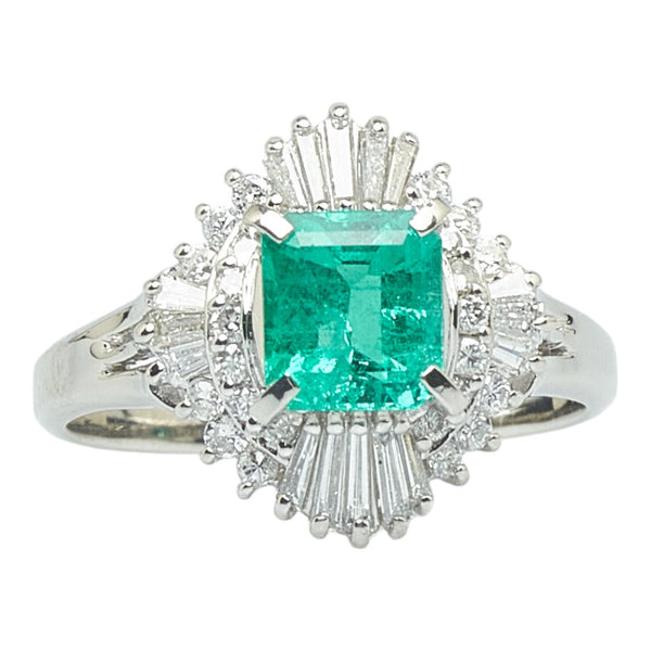 Pt900 プラチナ エメラルド0.86ct ダイヤ0.24ct リング 指輪 レディース 10号 【中古】