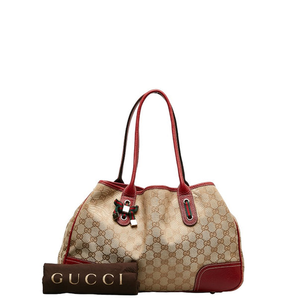 グッチ GGキャンバス プリンシー リボン ショルダーバッグ トートバッグ 163805 ベージュ レッド キャンバス レザー レディース GUCCI 【中古】