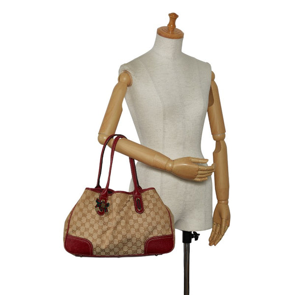 グッチ GGキャンバス プリンシー リボン ショルダーバッグ トートバッグ 163805 ベージュ レッド キャンバス レザー レディース GUCCI 【中古】