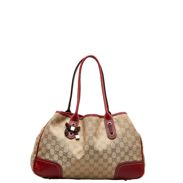 グッチ GGキャンバス プリンシー リボン ショルダーバッグ トートバッグ 163805 ベージュ レッド キャンバス レザー レディース GUCCI 【中古】